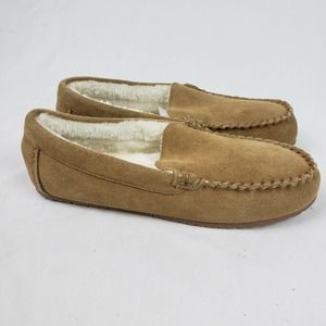 Lands' End Suede Leather Moccasin Slippers Tan